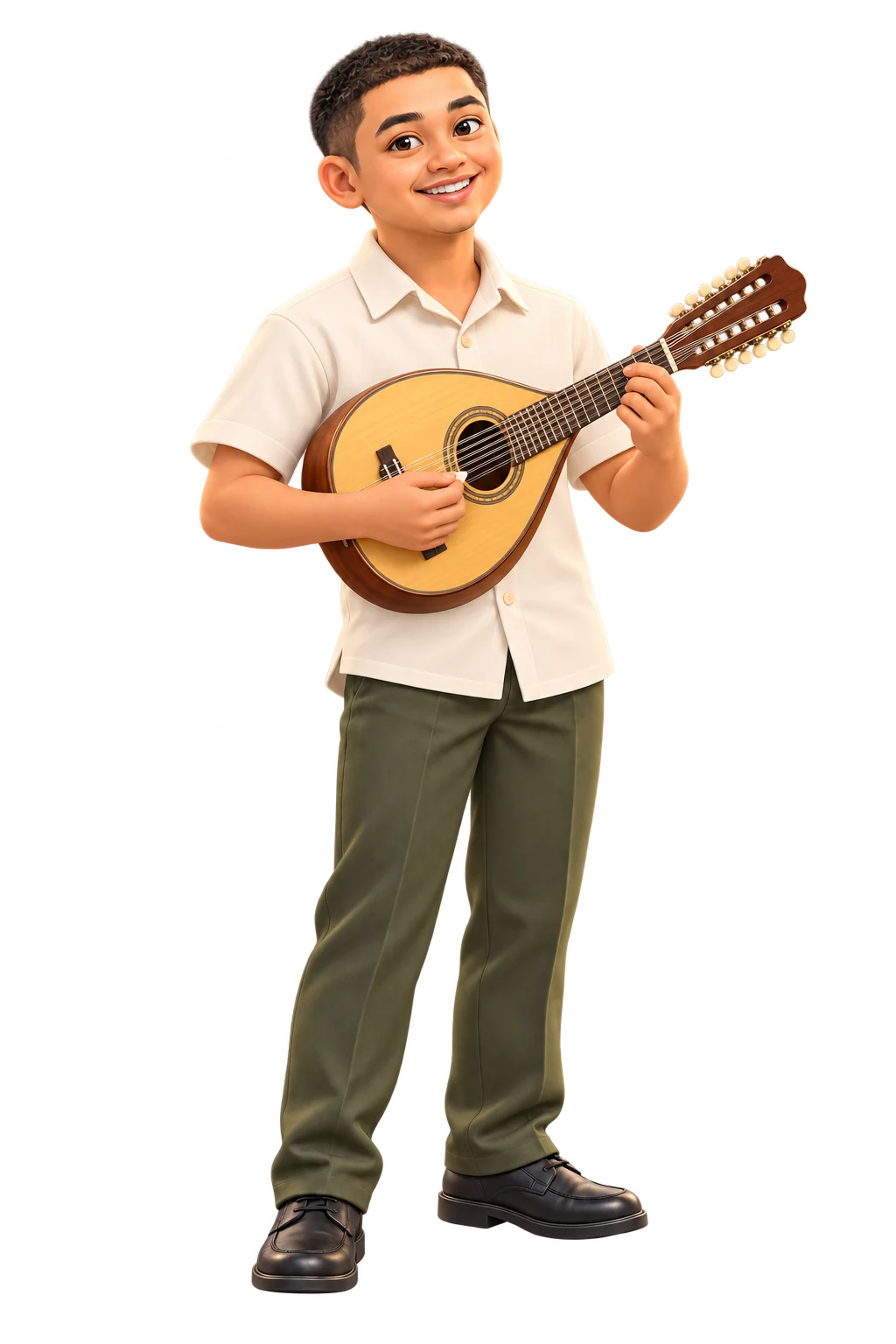 3D illustration imagining teenage Odin playing a Filipino bandurria in Rondalla
